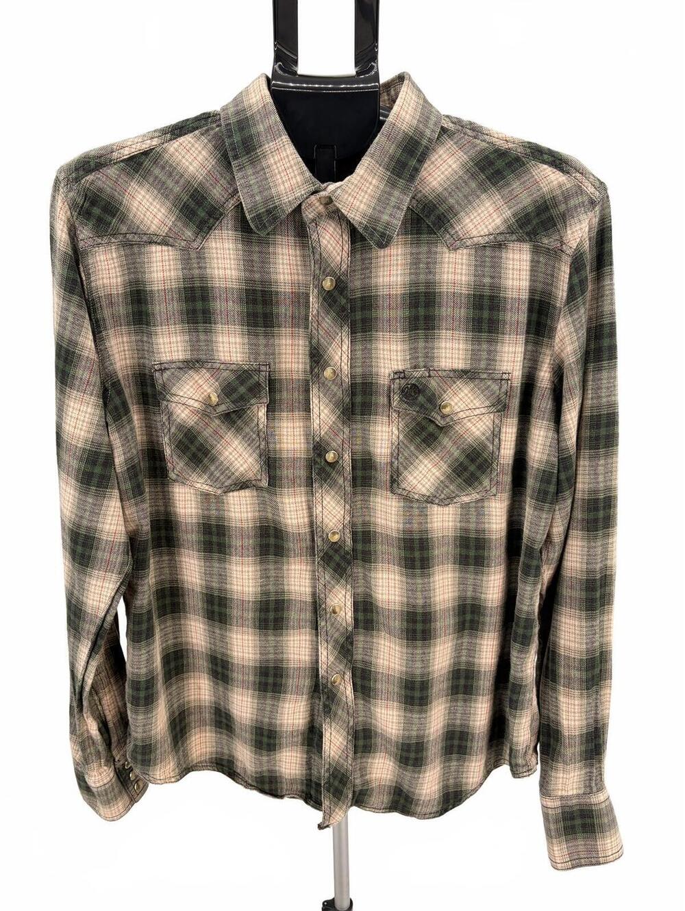 Wrangler Men's Large Green Plaid Heavyweight Workwear Shirt